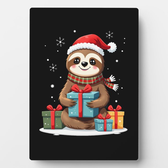 Merry Slothmas cute Christmas sloth Santa hat Xmas Fotoplatte (Vorderseite)
