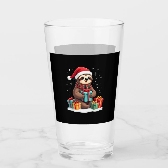 Merry Slothmas cute Christmas sloth Santa hat Xmas Glas (Vorderseite)