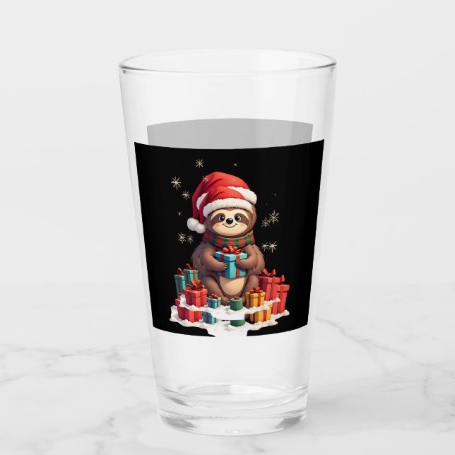Merry Slothmas cute Christmas sloth Santa hat Xmas Glas (Vorderseite)