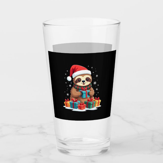 Merry Slothmas cute Christmas sloth Santa hat Xmas Glas (Vorderseite)