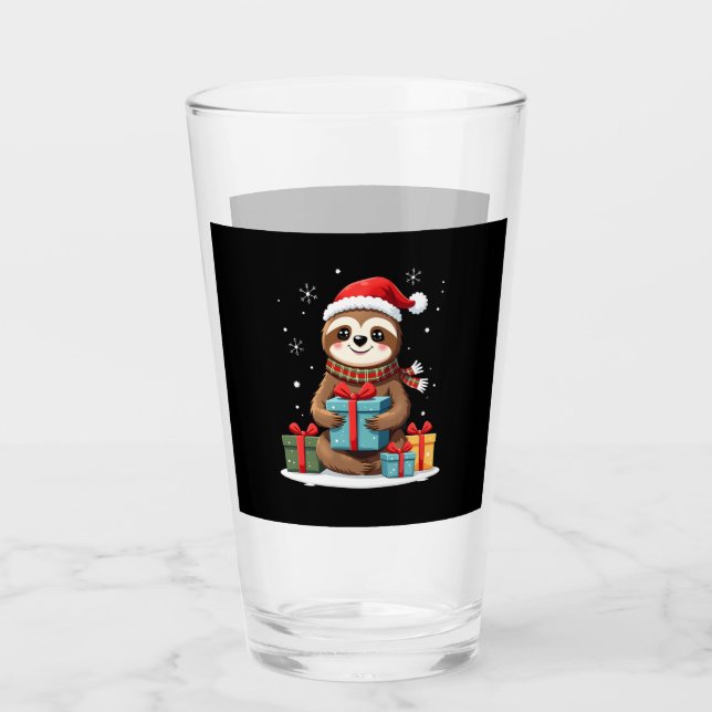 Merry Slothmas cute Christmas sloth Santa hat Xmas Glas (Vorderseite)