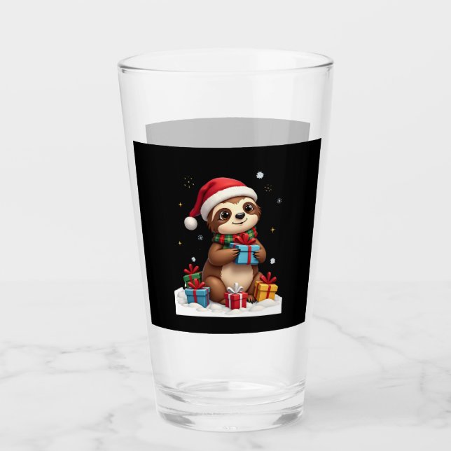 Merry Slothmas cute Christmas sloth Santa hat Xmas Glas (Vorderseite)