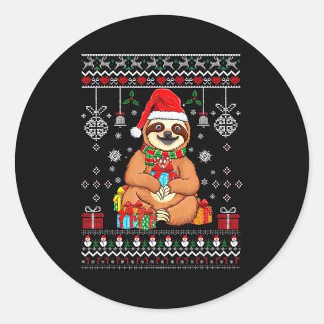Merry Slothmas Cute Christmas Sloth Santa Hat Xmas Runder Aufkleber (Vorderseite)
