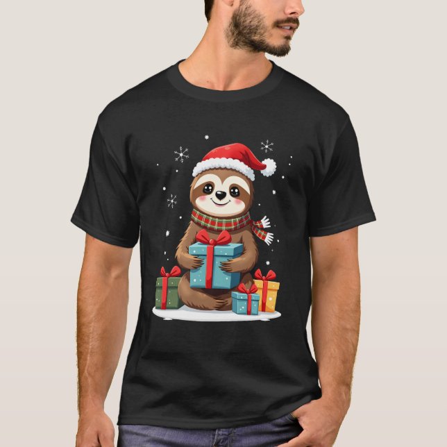 Merry Slothmas cute Christmas sloth Santa hat Xmas T-Shirt (Vorderseite)