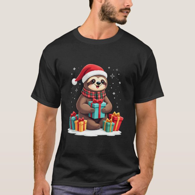 Merry Slothmas cute Christmas sloth Santa hat Xmas T-Shirt (Vorderseite)