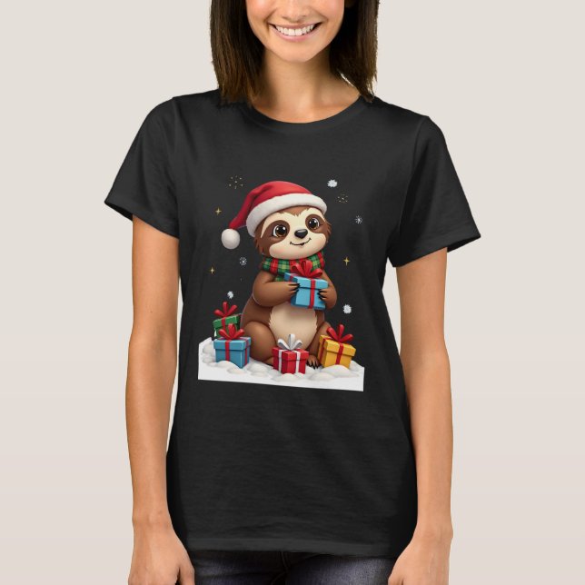 Merry Slothmas cute Christmas sloth Santa hat Xmas T-Shirt (Vorderseite)