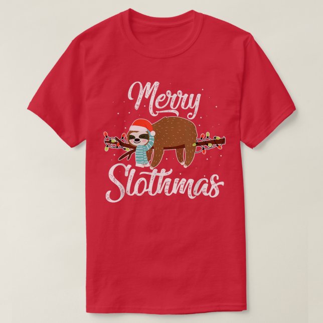 Merry Slothmas Cute Sloth Wear Santa Hat Cute Chri T-Shirt (Design vorne)