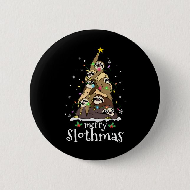 Merry Slothmas Cute Xmas Sloth Santa Hat Christmas Button (Vorderseite)