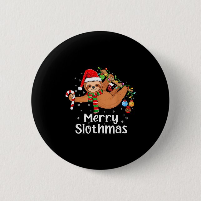 Merry Slothmas Cute Xmas Sloth Santa Hat Christmas Button (Vorderseite)