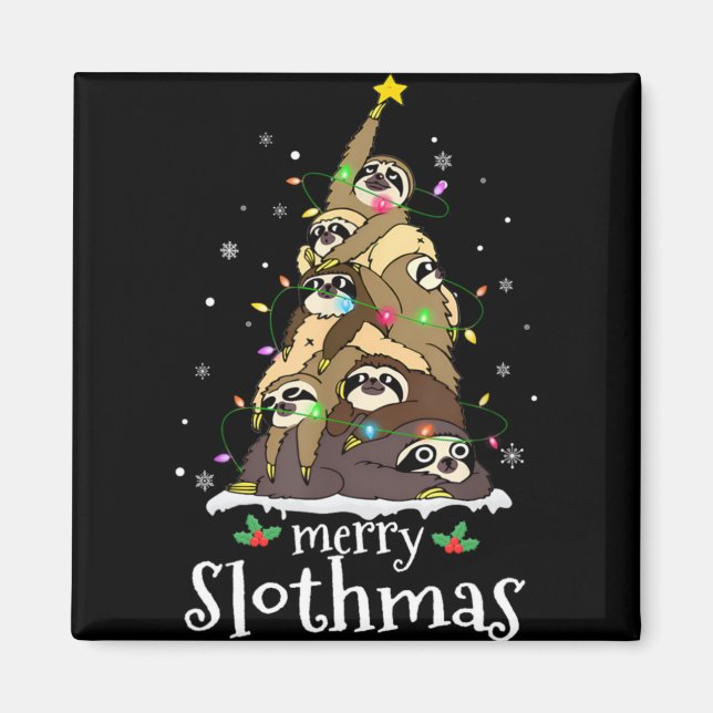 Merry Slothmas Cute Xmas Sloth Santa Hat Christmas Magnet (Vorne)