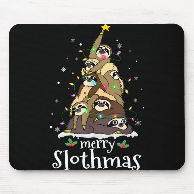 Merry Slothmas Cute Xmas Sloth Santa Hat Christmas Mousepad (Vorne)