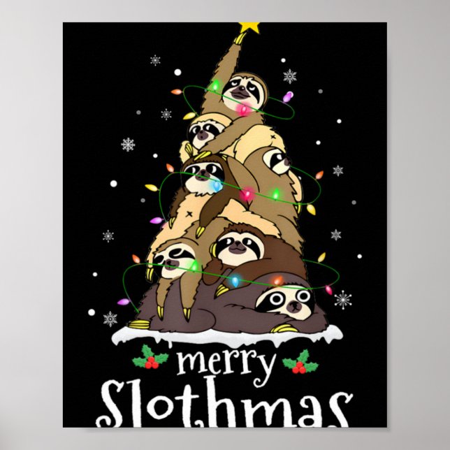 Merry Slothmas Cute Xmas Sloth Santa Hat Christmas Poster (Vorne)