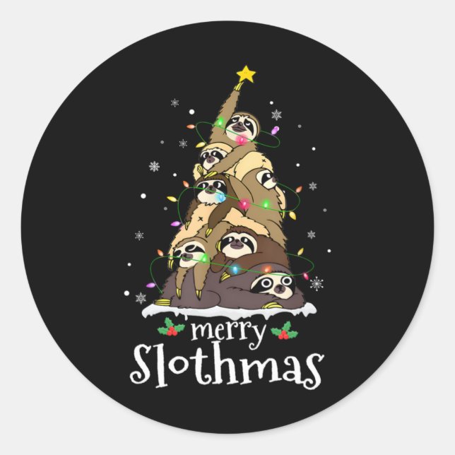 Merry Slothmas Cute Xmas Sloth Santa Hat Christmas Runder Aufkleber (Vorderseite)