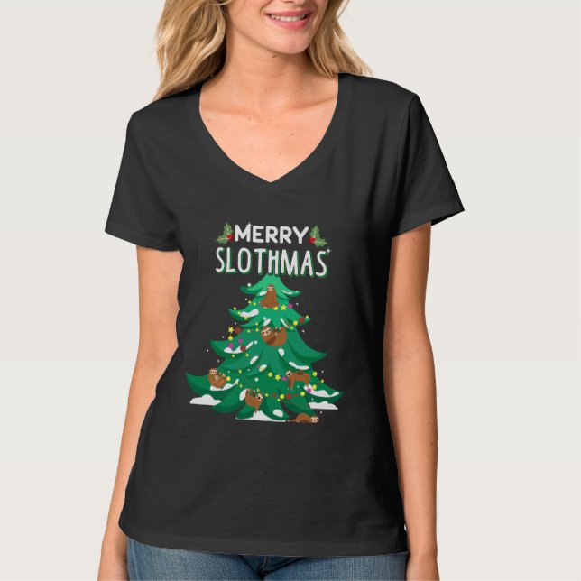 Merry Slothmas Funny Christmas Swea T-Shirt (Vorderseite)