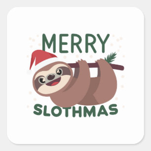 Merry Slothmas Funny Lazy Animal Quadratischer Aufkleber