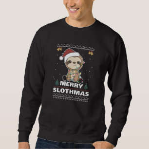 Merry Slothmas Funny Sloth Christmas Puff Sweatshirt