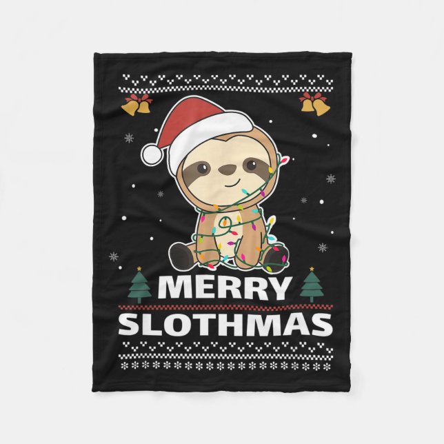 Merry Slothmas Funny Sloth Christmas Pun  Fleecedecke (Vorderseite)