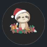 Merry Slothmas Funny Sloth For Christmas Runder Aufkleber<br><div class="desc">Merry Slothmas - Nizza Christmas with a sloth. Funny pun with slot and christmas. In Sweet Christmas for fault lover. The sloth carries a Christmas hat</div>