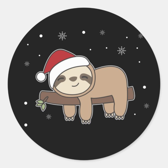 Merry Slothmas Funny Sloth für Christmas Classic R Runder Aufkleber (Vorderseite)