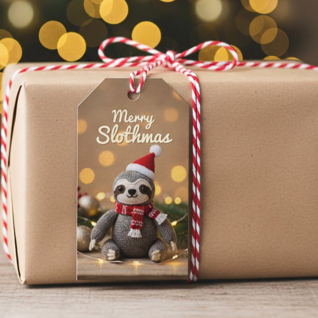 Merry Slothmas Knitted Sloth Weihnachtsgeschenke T Geschenkanhänger (Perfect gift tags for spreading slow-and-steady Christmas cheer.)