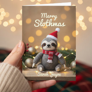 Merry Slothmas Knitter Sloth Weihnachtskarte Feiertagskarte