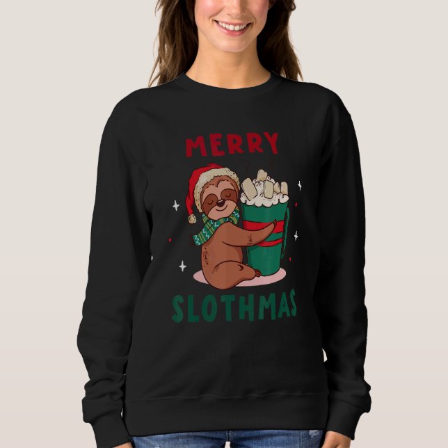 Merry Slothmas Niedlich Cuddling Sloth Marshmallow Sweatshirt (Vorderseite)