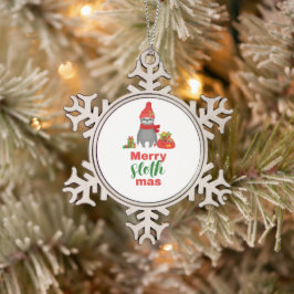Merry Slothmas Schneeflocken Zinn-Ornament