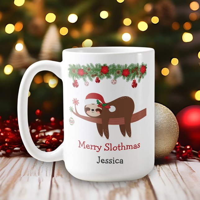Merry Slothmas Sloth Weihnachtsfeier Tasse (Von Creator hochgeladen)
