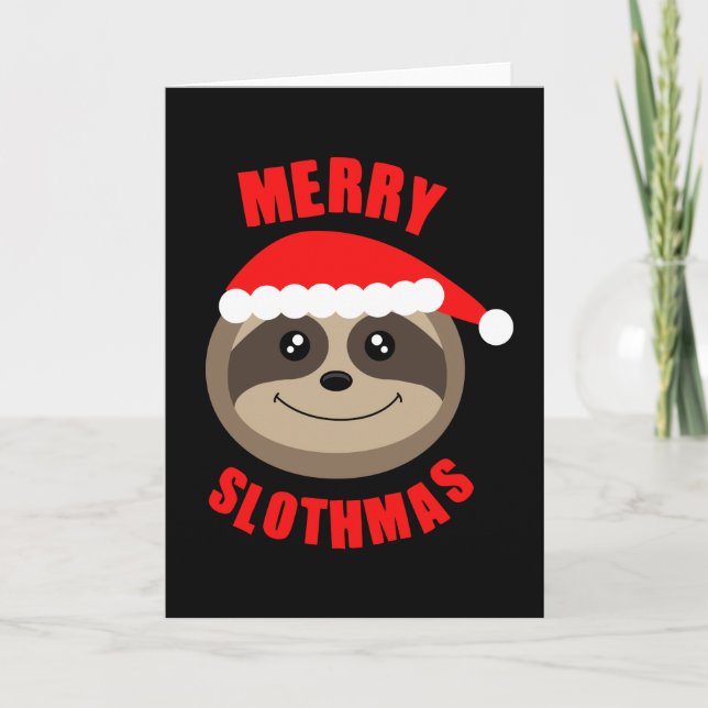 Merry Slothmas Sloth Weihnachtsgrüßkarte Feiertagskarte (Vorderseite)