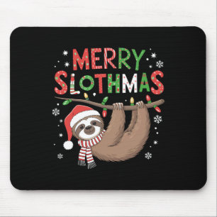 Merry Slothmas Weihnachtsmannmütze Pajamas Sloth L Mousepad