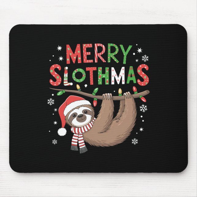 Merry Slothmas Weihnachtsmannmütze Pajamas Sloth L Mousepad (Vorne)