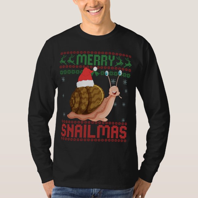 Merry Snailmas Funny Ugly Christmas Sweater Snail T-Shirt (Vorderseite)