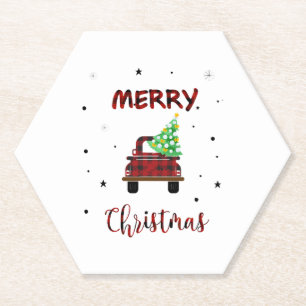 Merry Snow Christmas Buffalo Farm Truck Tree T Shi Untersetzer
