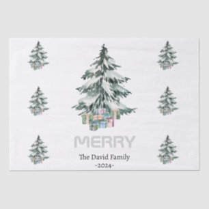 Merry Snow Watercolor Pine Weihnachtsbaum Geschenk Seidenpapier