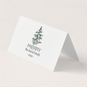 Merry Snow Watercolor Pine xmas botanischer Baum Visitenkarten