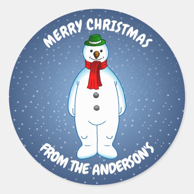 Merry Snowman Runder Aufkleber (Vorderseite)