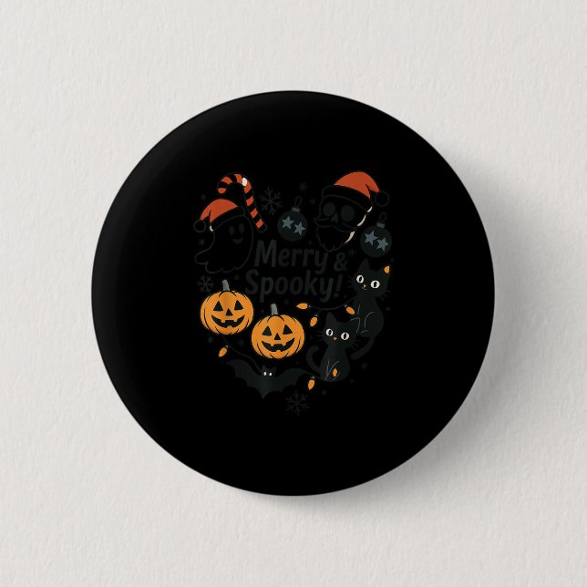 Merry Soky Halloween Christmas Cute Cats Pumpkins  Button (Vorderseite)