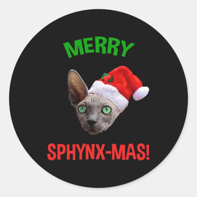 Merry Sphynx-Mas Funny Christmas Sphynx Cat Lover Runder Aufkleber (Vorderseite)