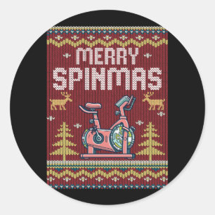 Merry Spinmas Spin Bike Ugly Weihnachten Weihnacht Runder Aufkleber