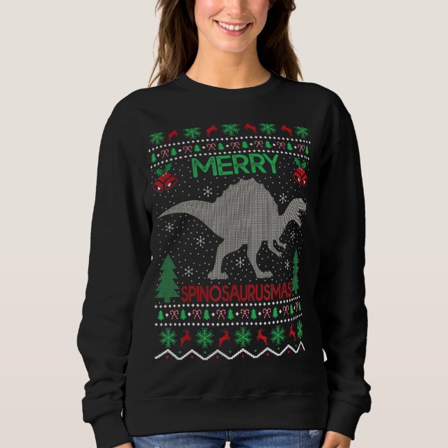 Merry Spinosaurus Xmas Ugly Spinosaurus Weihnachte Sweatshirt (Vorderseite)