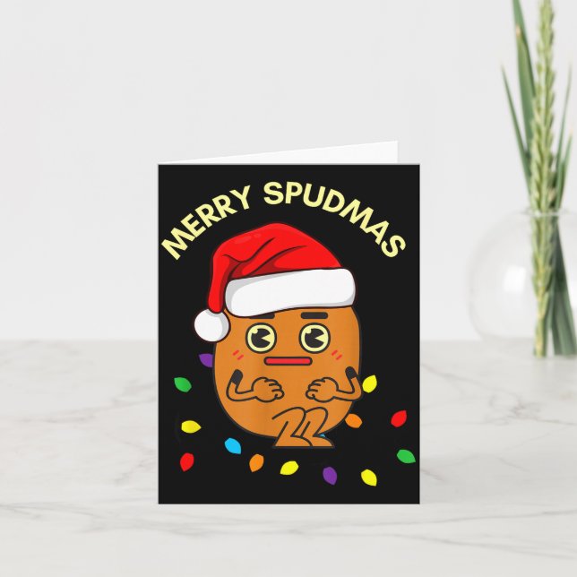 Merry Spudmas Funny Tato Santa Holiday Lights Chri Karte (Vorderseite)