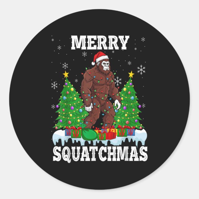 Merry Squatchmas Christmas Tree Santa Bigfoot Sasq Runder Aufkleber (Vorderseite)