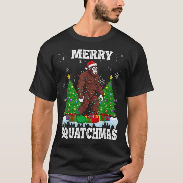 Merry Squatchmas Christmas Tree Santa Bigfoot Sasq T-Shirt (Vorderseite)