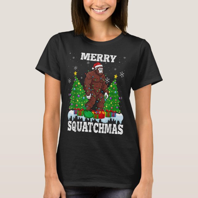 Merry Squatchmas Christmas Tree Santa Bigfoot Sasq T-Shirt (Vorderseite)