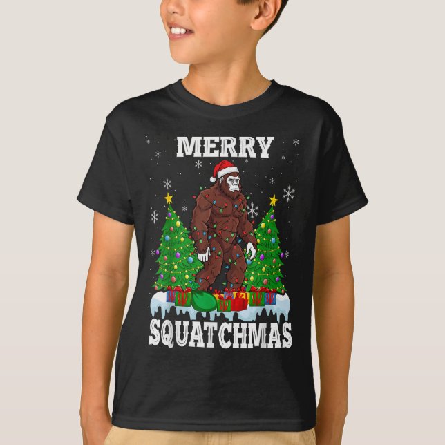 Merry Squatchmas Christmas Tree Santa Bigfoot Sasq T-Shirt (Vorderseite)