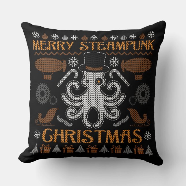 Merry Steampunk Christmas Octopus Top Hat Kissen (Vorderseite)