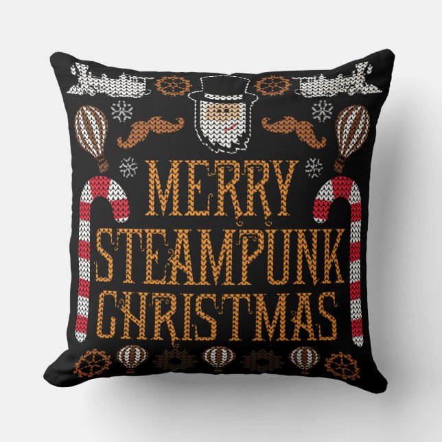 Merry Steampunk Christmas Ugly Sweater Pillow Kissen (Vorderseite)