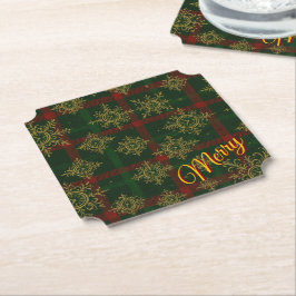 Merry Steampunk Snowflake Red und Green Tartan Untersetzer