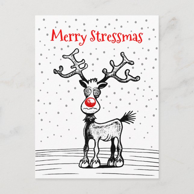 Merry Stressmas Rudolph Christmas Postcard Postkarte (Vorderseite)