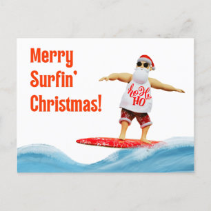 Merry Surfin Weihnachtsmann auf Surfbrett Postkarte